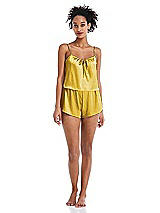 Alt View 1 Thumbnail - Marigold Drawstring Neck Satin Cami with Bow Detail - Nyla