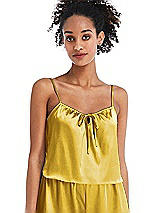 Front View Thumbnail - Marigold Drawstring Neck Satin Cami with Bow Detail - Nyla