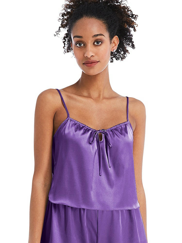 Front View - Pansy Drawstring Neck Satin Cami with Bow Detail - Nyla