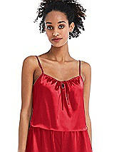 Front View Thumbnail - Parisian Red Drawstring Neck Satin Cami with Bow Detail - Nyla