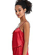 Side View Thumbnail - Parisian Red Drawstring Neck Satin Cami with Bow Detail - Nyla