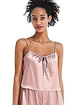 Front View Thumbnail - Rose - PANTONE Rose Quartz Drawstring Neck Satin Cami with Bow Detail - Nyla