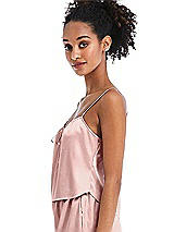 Side View Thumbnail - Rose - PANTONE Rose Quartz Drawstring Neck Satin Cami with Bow Detail - Nyla