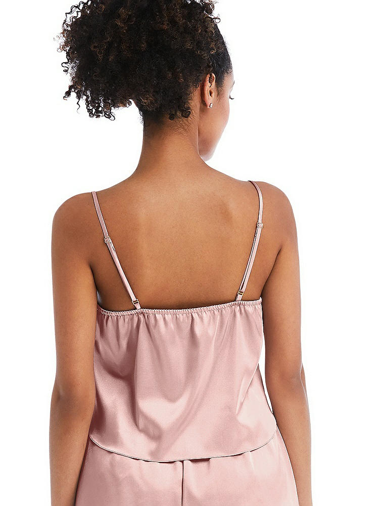 Back View - Rose - PANTONE Rose Quartz Drawstring Neck Satin Cami with Bow Detail - Nyla