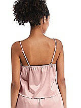 Rear View Thumbnail - Rose - PANTONE Rose Quartz Drawstring Neck Satin Cami with Bow Detail - Nyla