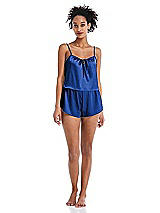 Alt View 1 Thumbnail - Sapphire Drawstring Neck Satin Cami with Bow Detail - Nyla