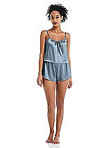 Alt View 1 Thumbnail - Slate Drawstring Neck Satin Cami with Bow Detail - Nyla