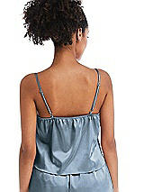 Rear View Thumbnail - Slate Drawstring Neck Satin Cami with Bow Detail - Nyla