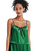 Front View Thumbnail - Shamrock Drawstring Neck Satin Cami with Bow Detail - Nyla