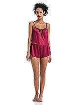 Alt View 1 Thumbnail - Valentine Drawstring Neck Satin Cami with Bow Detail - Nyla