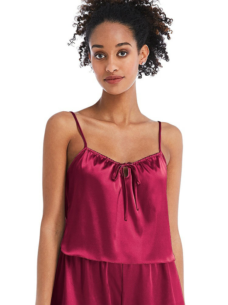 Front View - Valentine Drawstring Neck Satin Cami with Bow Detail - Nyla