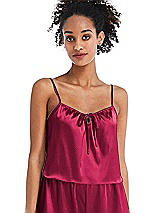 Front View Thumbnail - Valentine Drawstring Neck Satin Cami with Bow Detail - Nyla