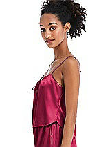 Side View Thumbnail - Valentine Drawstring Neck Satin Cami with Bow Detail - Nyla