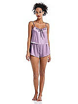 Alt View 1 Thumbnail - Wood Violet Drawstring Neck Satin Cami with Bow Detail - Nyla