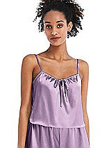 Front View Thumbnail - Wood Violet Drawstring Neck Satin Cami with Bow Detail - Nyla