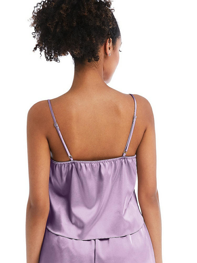 Back View - Wood Violet Drawstring Neck Satin Cami with Bow Detail - Nyla