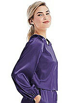 Side View Thumbnail - Regalia - PANTONE Ultra Violet Satin Pullover Puff Sleeve Top - Parker