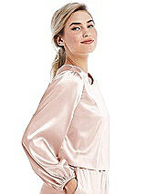 Side View Thumbnail - Blush Satin Pullover Puff Sleeve Top - Parker