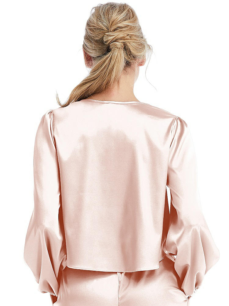 Back View - Blush Satin Pullover Puff Sleeve Top - Parker