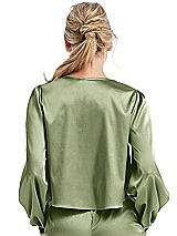 Rear View Thumbnail - Kiwi Satin Pullover Puff Sleeve Top - Parker