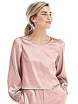 Front View Thumbnail - Rose - PANTONE Rose Quartz Satin Pullover Puff Sleeve Top - Parker