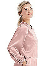 Side View Thumbnail - Rose - PANTONE Rose Quartz Satin Pullover Puff Sleeve Top - Parker