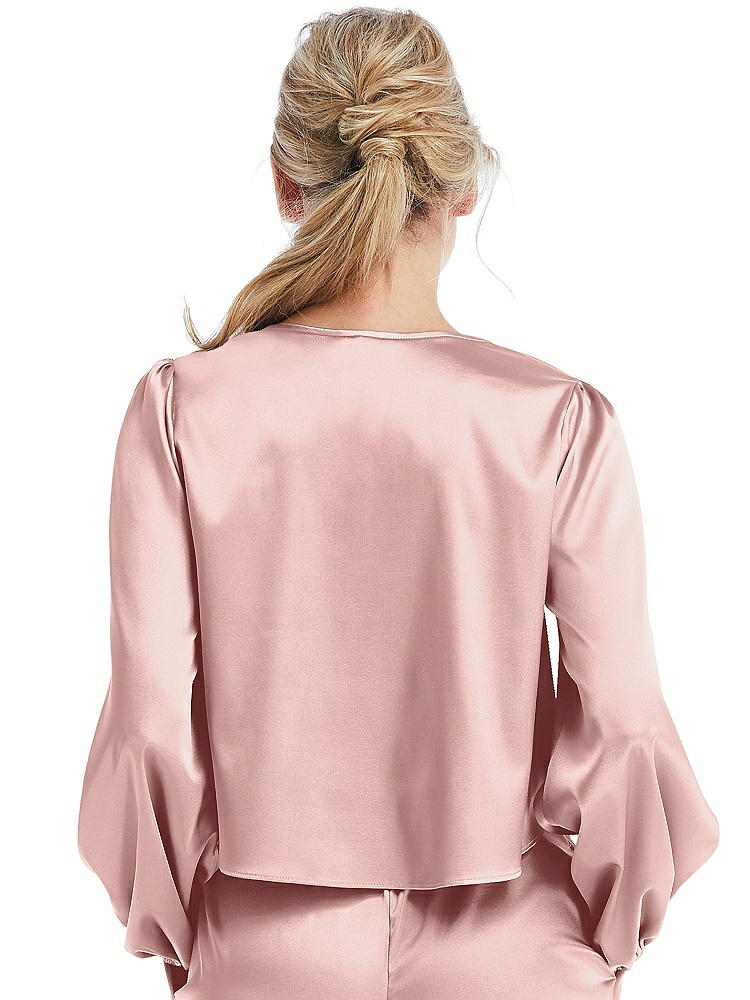 Back View - Rose - PANTONE Rose Quartz Satin Pullover Puff Sleeve Top - Parker