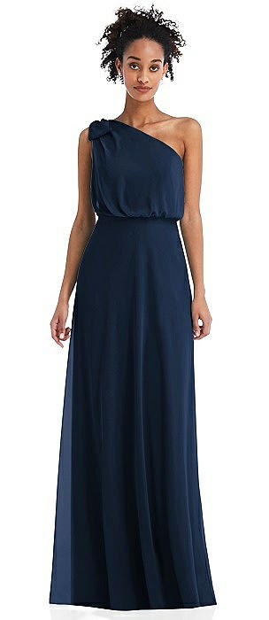 One-Shoulder Bow Blouson Bodice Maxi Dress