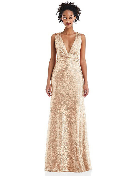 Open-Neck Criss Cross Back Sequin Maxi Dress