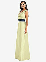 Side View Thumbnail - Butter Yellow & Midnight Navy Off-the-Shoulder Draped Wrap Satin Maxi Dress