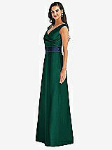 Side View Thumbnail - Hunter Green & Midnight Navy Off-the-Shoulder Draped Wrap Satin Maxi Dress