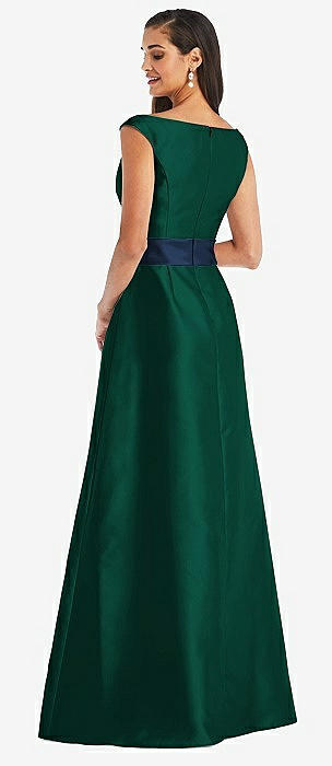 Alfred Sung Off-the-Shoulder Cuff Trumpet Gown Hunter Forest Green store 8 Bridesmaid