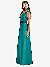 Side View Thumbnail - Jade & Midnight Navy Off-the-Shoulder Draped Wrap Satin Maxi Dress