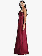 Alt View 2 Thumbnail - Burgundy & Burgundy Draped One-Shoulder Satin Maxi Dress with Pockets