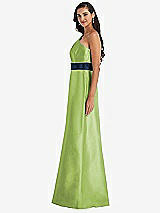 Alt View 2 Thumbnail - Mojito & Midnight Navy Draped One-Shoulder Satin Maxi Dress with Pockets