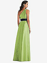 Alt View 3 Thumbnail - Mojito & Midnight Navy Draped One-Shoulder Satin Maxi Dress with Pockets