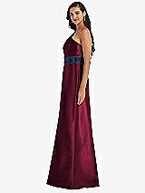 Alt View 2 Thumbnail - Cabernet & Midnight Navy Draped One-Shoulder Satin Maxi Dress with Pockets