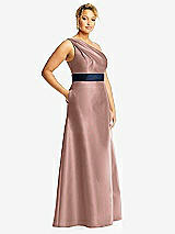 Side View Thumbnail - Neu Nude & Midnight Navy Draped One-Shoulder Satin Maxi Dress with Pockets