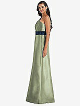 Alt View 2 Thumbnail - Sage & Midnight Navy Draped One-Shoulder Satin Maxi Dress with Pockets