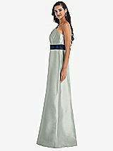 Alt View 2 Thumbnail - Willow Green & Midnight Navy Draped One-Shoulder Satin Maxi Dress with Pockets