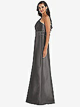 Alt View 2 Thumbnail - Caviar Gray & Caviar Gray Draped One-Shoulder Satin Maxi Dress with Pockets