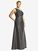 Side View Thumbnail - Caviar Gray & Caviar Gray Draped One-Shoulder Satin Maxi Dress with Pockets