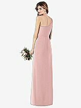 Rear View Thumbnail - Rose - PANTONE Rose Quartz One-Shoulder Crepe Trumpet Gown with Front Slit