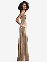 Side View Thumbnail - Topaz Off-the-Shoulder Flounce Sleeve Velvet Maxi Dress