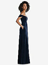 Side View Thumbnail - Midnight Navy Off-the-Shoulder Flounce Sleeve Velvet Maxi Dress