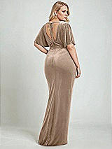 Alt View 3 Thumbnail - Topaz Flutter Sleeve Open-Back Velvet Maxi Dress with Draped Wrap Skirt