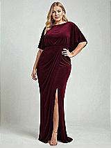 Alt View 2 Thumbnail - Cabernet Flutter Sleeve Open-Back Velvet Maxi Dress with Draped Wrap Skirt