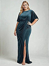 Alt View 2 Thumbnail - Dutch Blue Flutter Sleeve Open-Back Velvet Maxi Dress with Draped Wrap Skirt