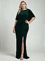 Alt View 2 Thumbnail - Evergreen Flutter Sleeve Open-Back Velvet Maxi Dress with Draped Wrap Skirt