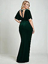 Alt View 3 Thumbnail - Evergreen Flutter Sleeve Open-Back Velvet Maxi Dress with Draped Wrap Skirt